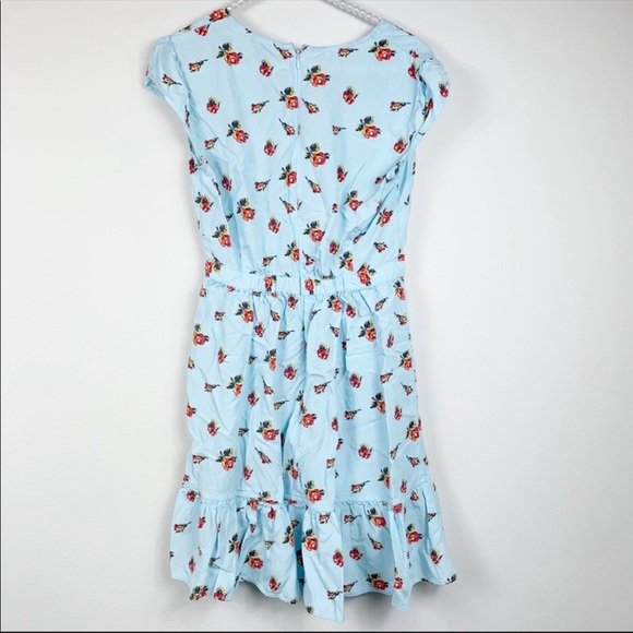 J Crew  Faux-Wrap dress Roses Print Blue2 #J4556 - Picture 6 of 8